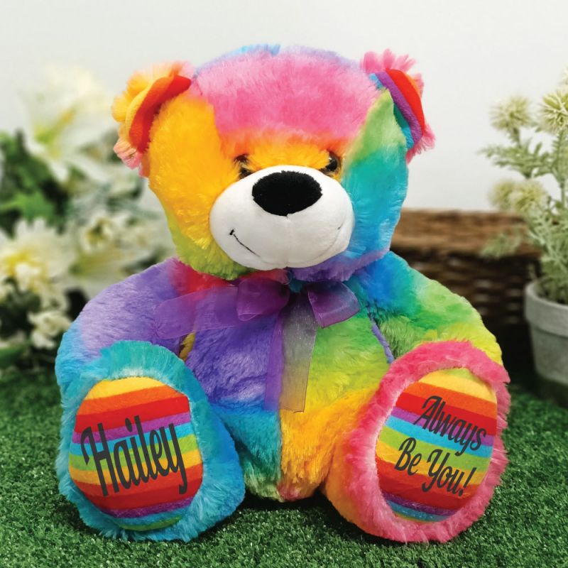 Personalised Custom Message Bear 30cm Rainbow Plush