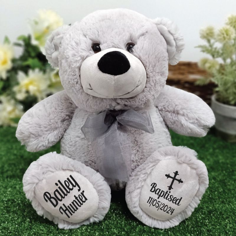 Baptism Personalised Teddy Bear 30cm Grey
