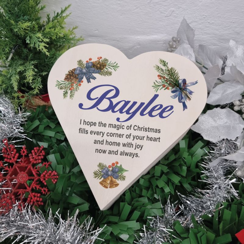 Wooden Christmas Heart Box Pine Cones