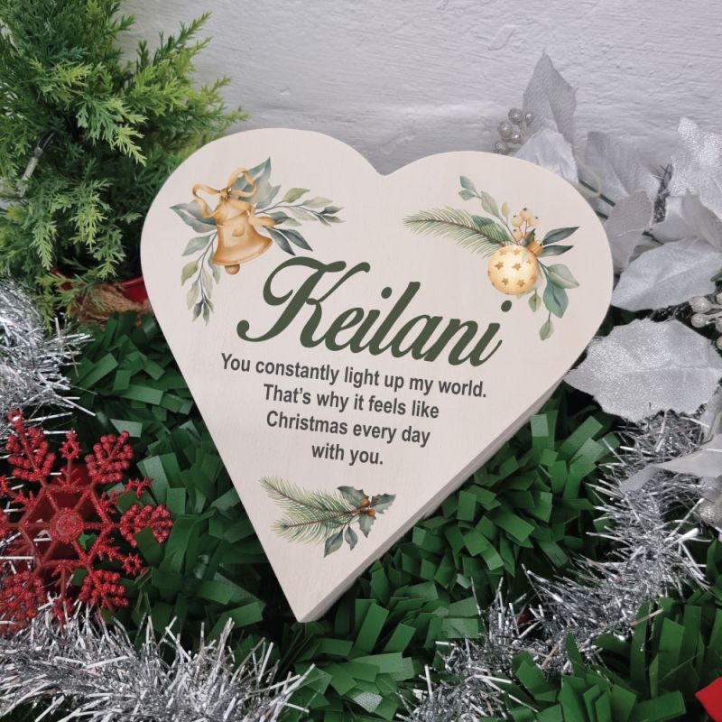 Wooden Christmas Heart Box Bells