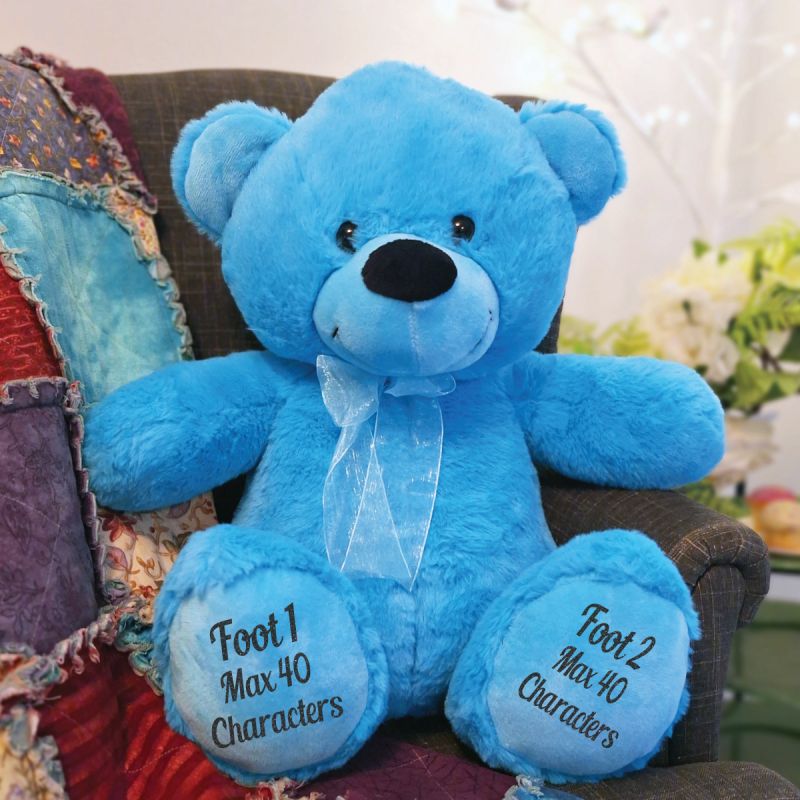 Personalised Teddy Message Bear 40cm Plush Bright Blue