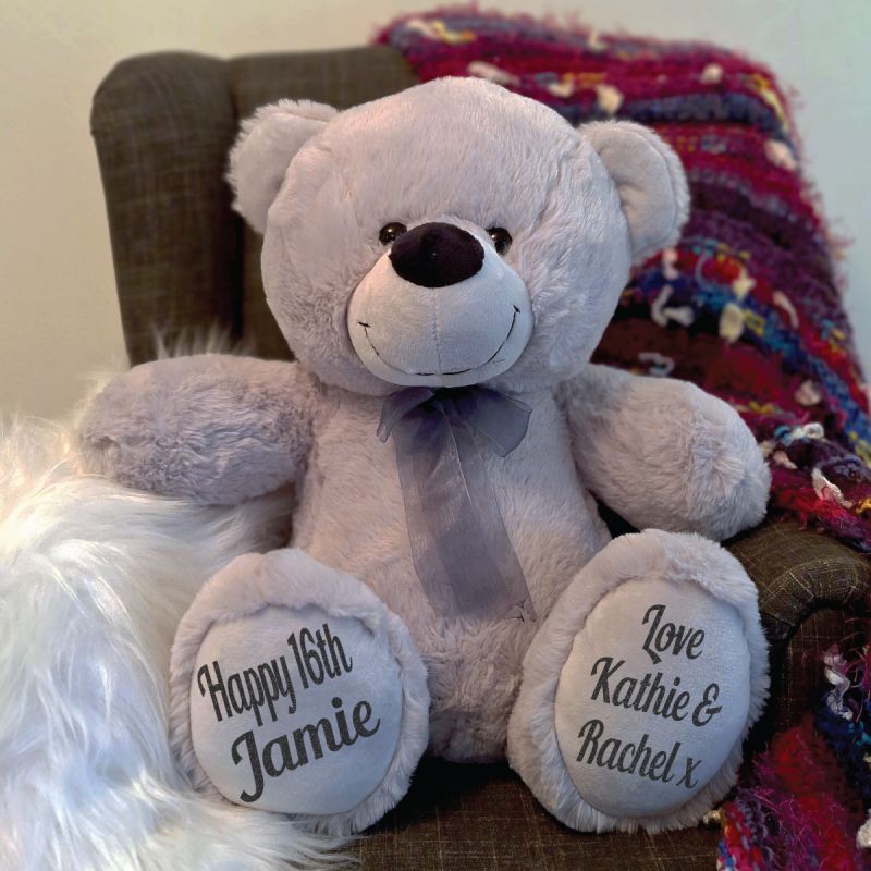 Personalised 16th Birthday Teddy Bear 40cm Plush Grey
