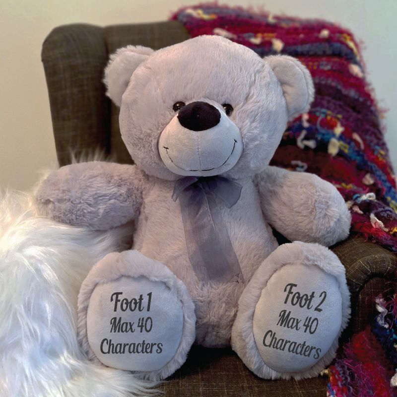 Personalised Teddy Message Bear 40cm Plush Grey