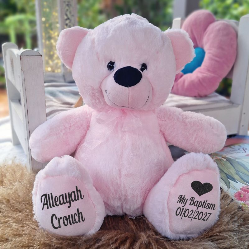Baptism Personalised Teddy Bear 40cm Light Pink