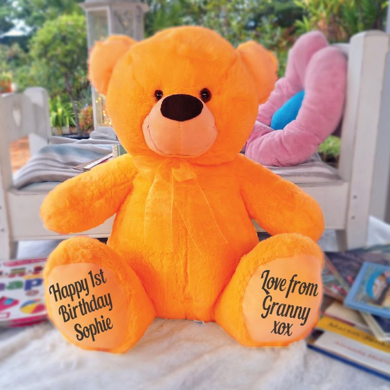 Personalised 1st Birthday Teddy Bear 40cm Plush Orange
