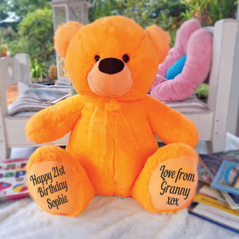 Personalised 21st Birthday Teddy Bear 40cm Plush Orange