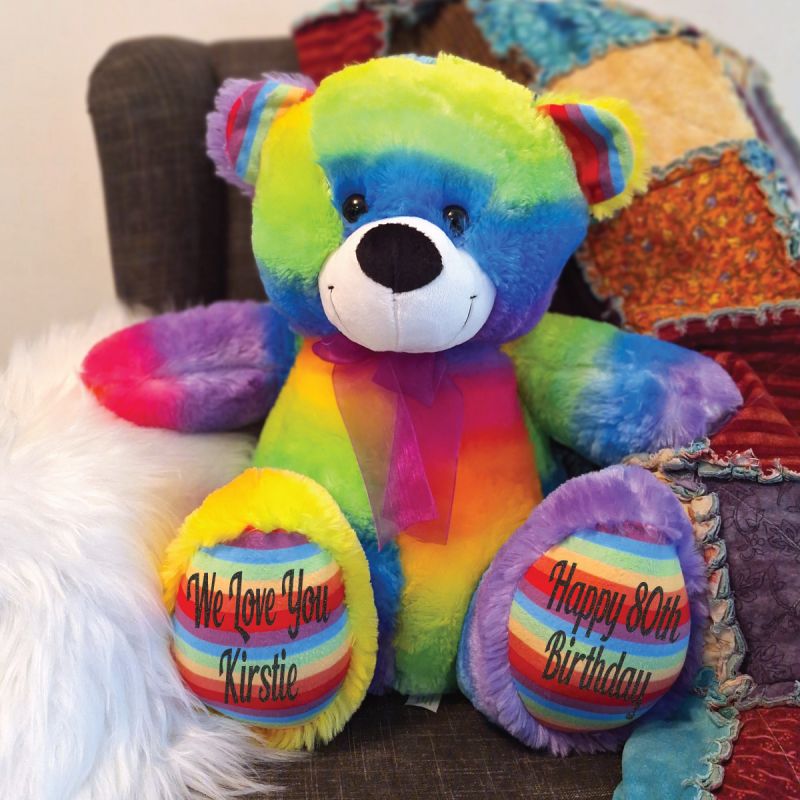 Personalised 80th Birthday Teddy Bear 40cm Plush Rainbow