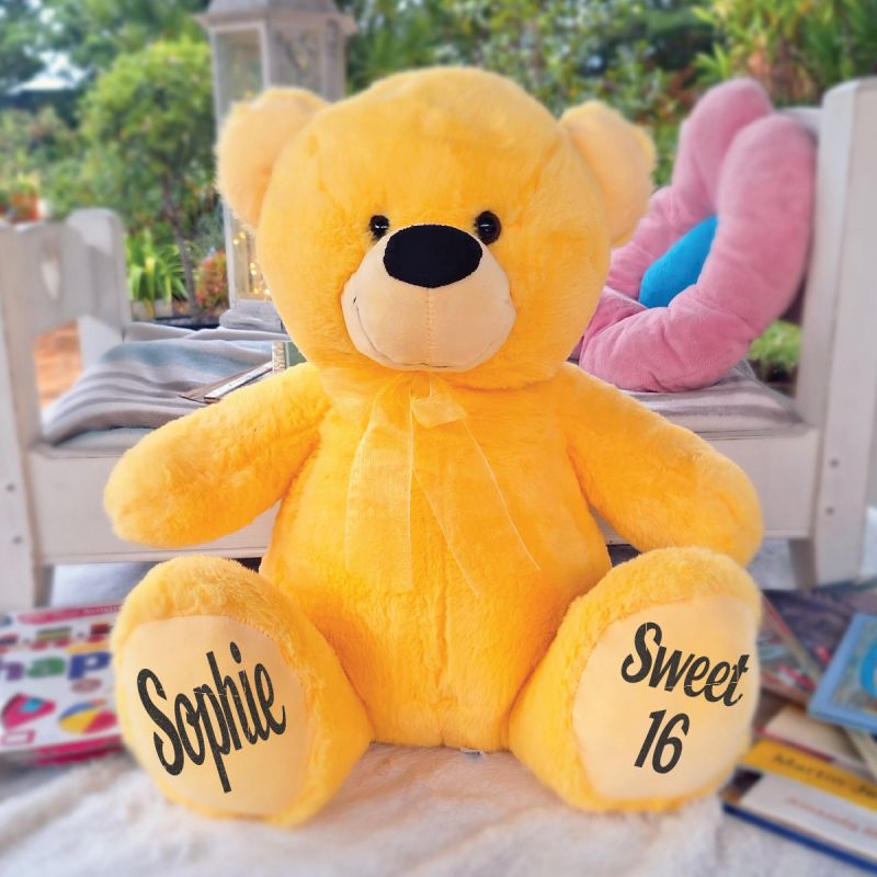 Personalised 16th Birthday Teddy Bear 40cm Plush  Yellow