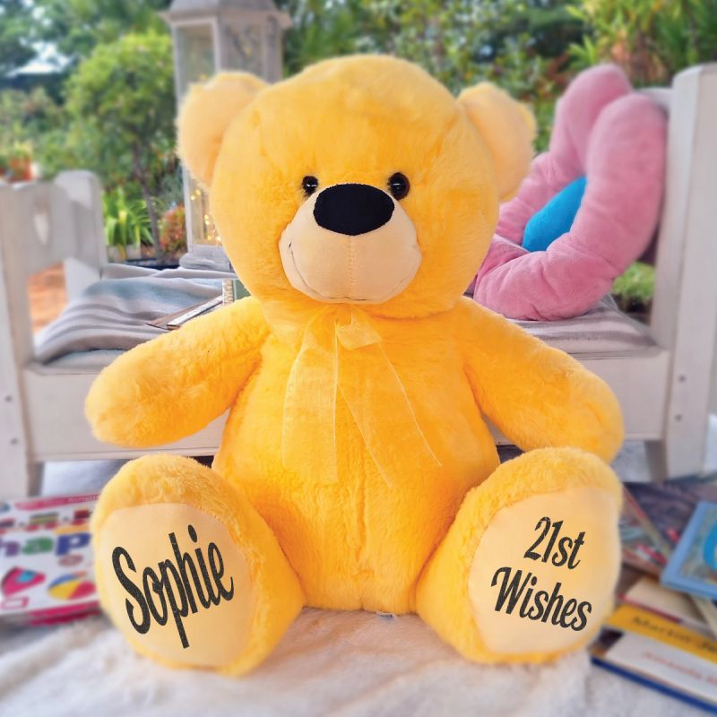 Personalised 21st Birthday Teddy Bear 40cm Plush  Yellow