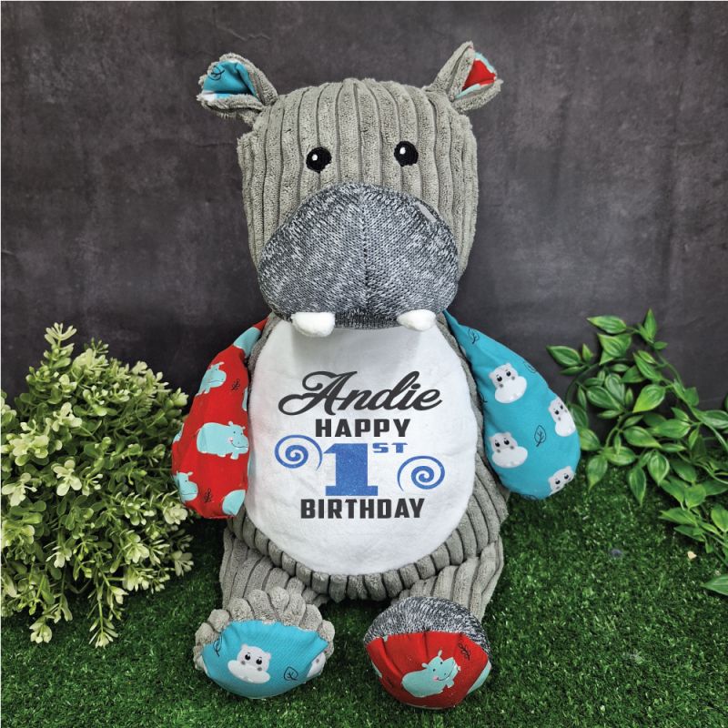 1st Birthday Hippo Cubbie