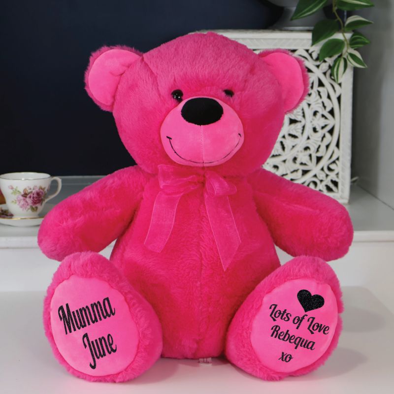 Personalised Mum Bear 40cm Plush  Hot Pink