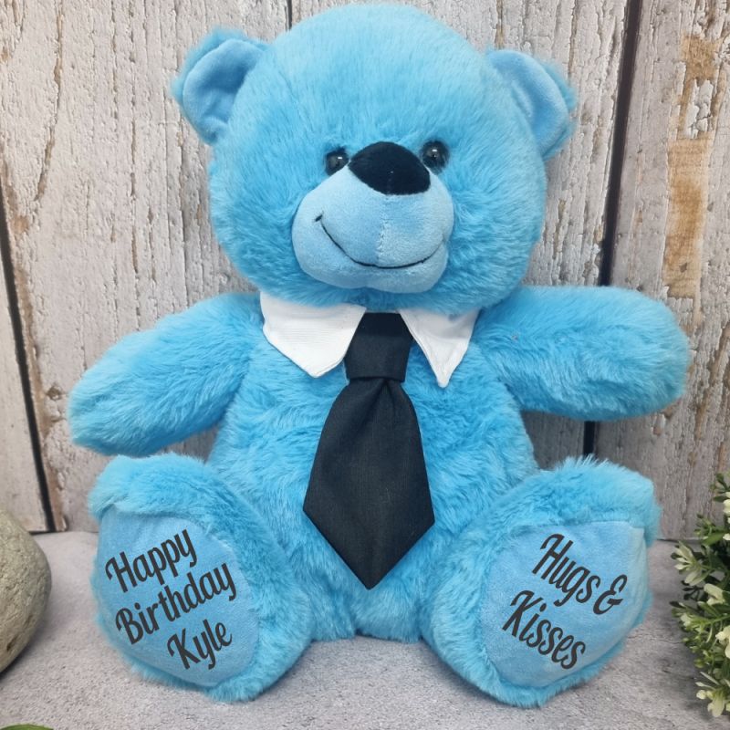 Blue Birthday Bear with Black Tie 30cm