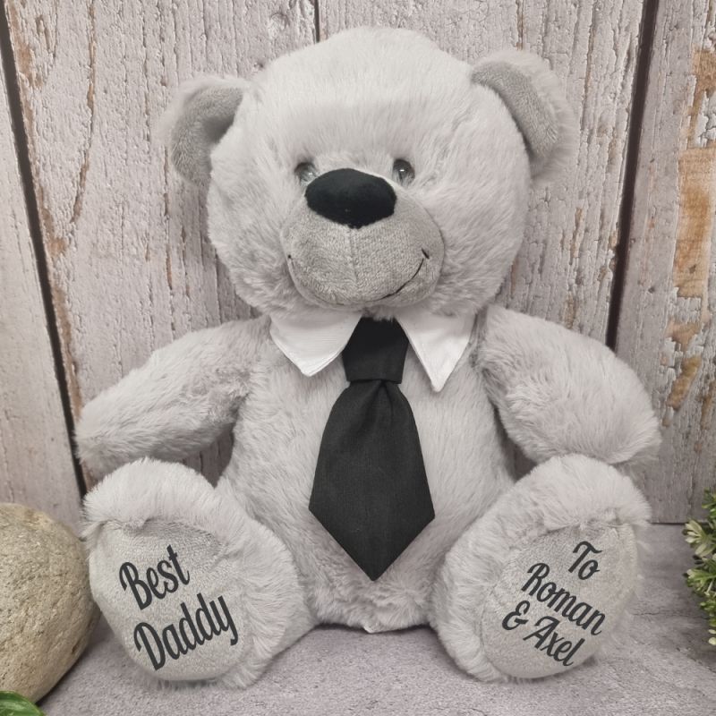 Grey Dad Bear with Black Tie 30cm