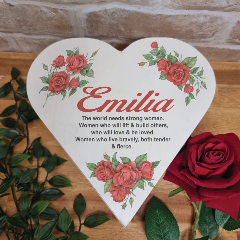 Personalised Wooden Heart Gift Box Red Rose