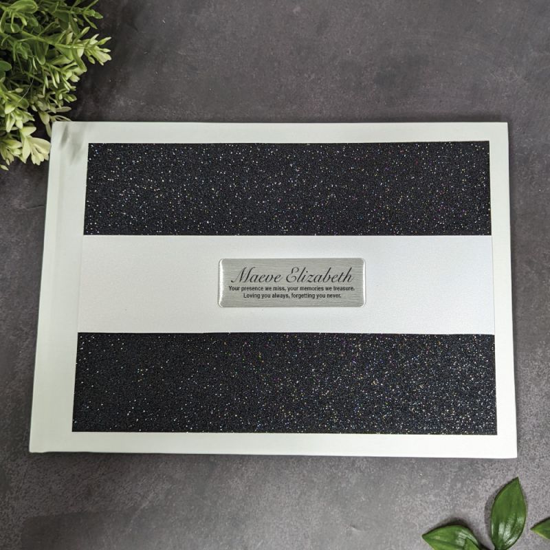 Funeral Guest Book Album Black Glitter