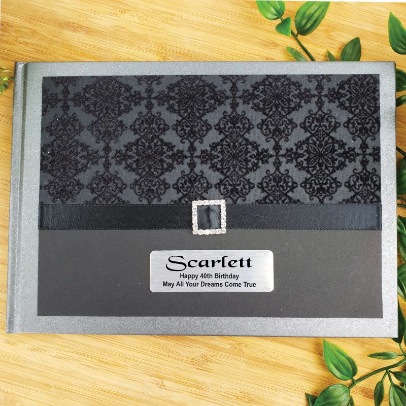40th Birthday Guest Book Keepsake Album- Baroque Black