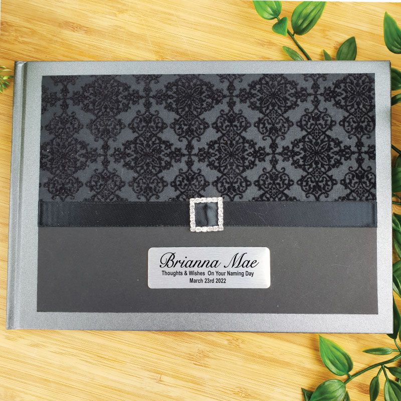 Personalised Naming Day Guest Book- Baroque Black