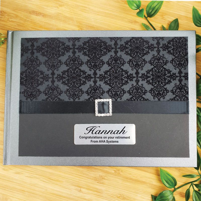 Personalised Retirement Guest Book- Baroque Black