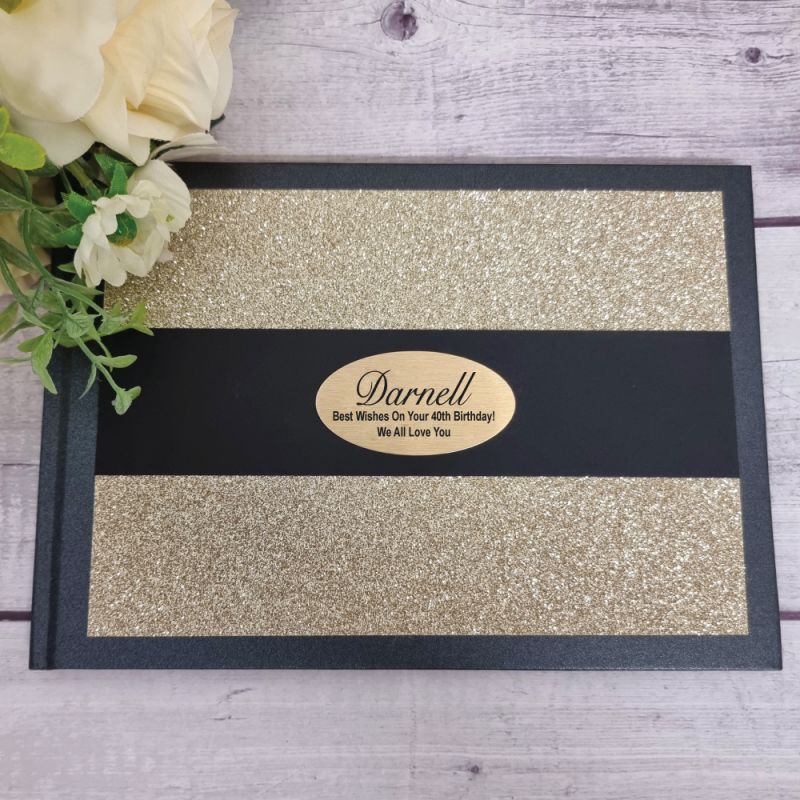 50th Birthday Guest Book Black Album Gold Glitter