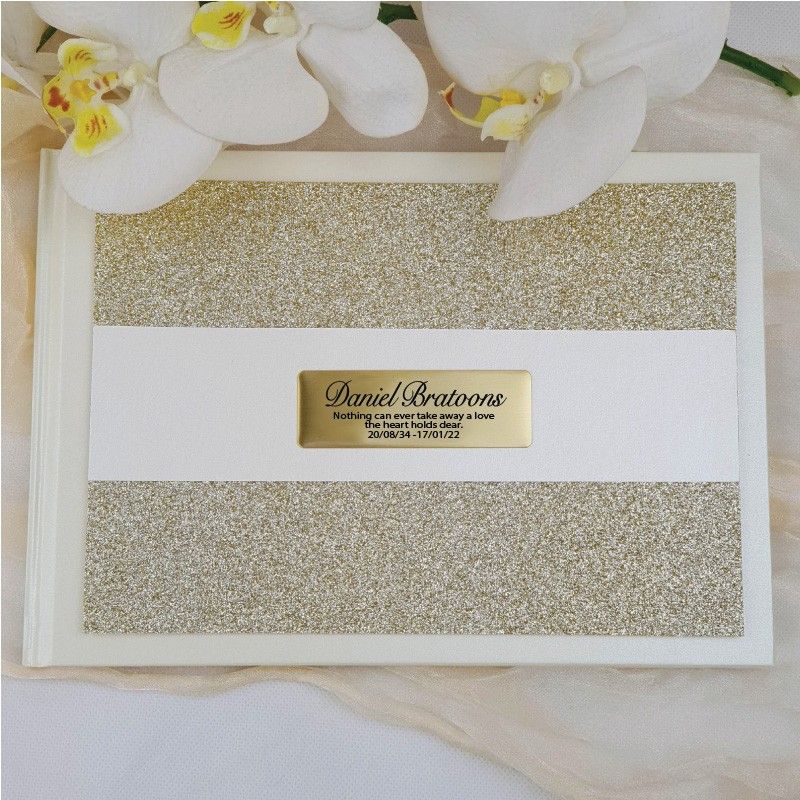 Funeral Guest Book Album Gold Glitter