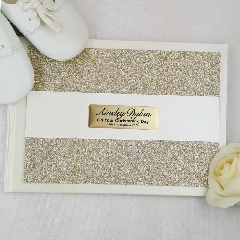 Christening Guest Book Album Gold Glitter