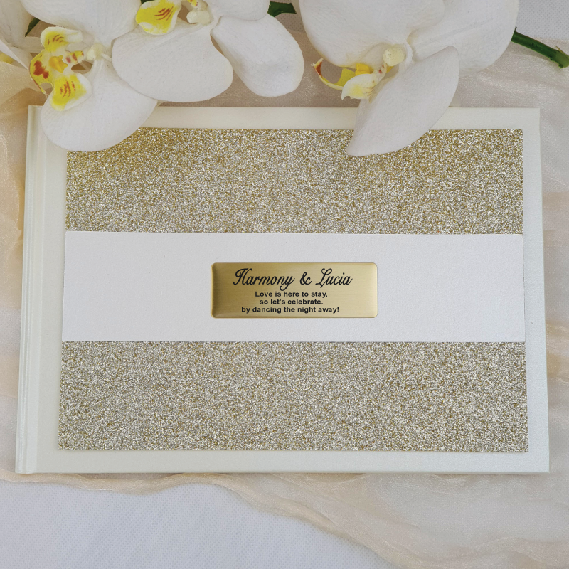 Engagement Guest Book Album Gold Glitter Band