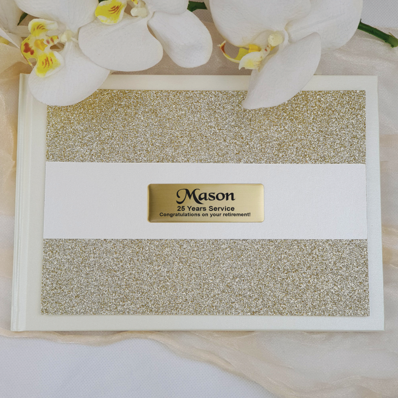 Retirement Guest Book Album Gold Glitter