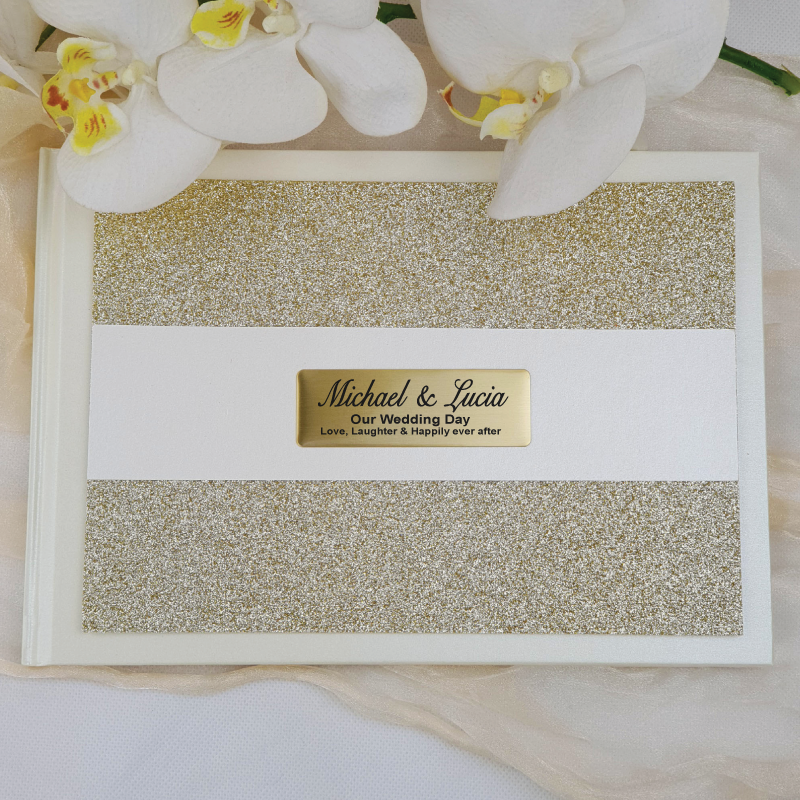 Wedding Guest Book Album Gold Glitter Band