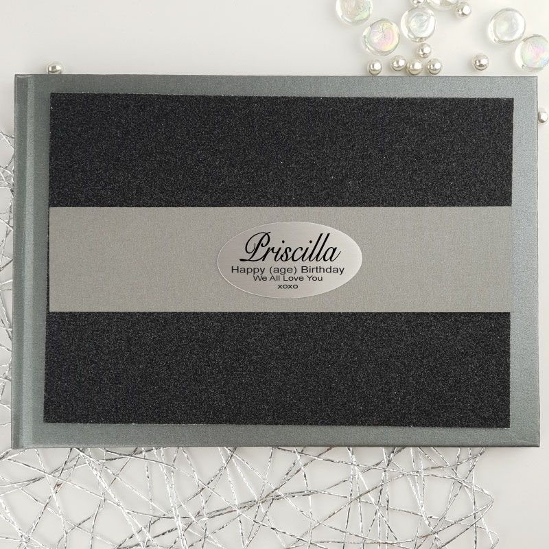 1st Birthday Personalised Glitter Guest Book- Black