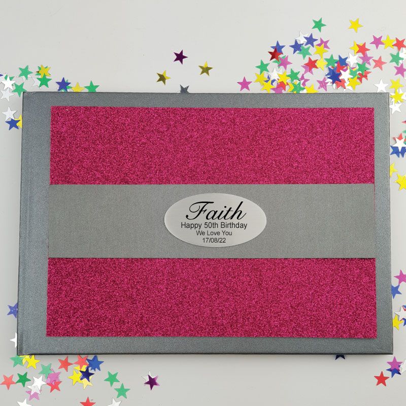50th Birthday Personalised  Glitter Guest Book- Pink 