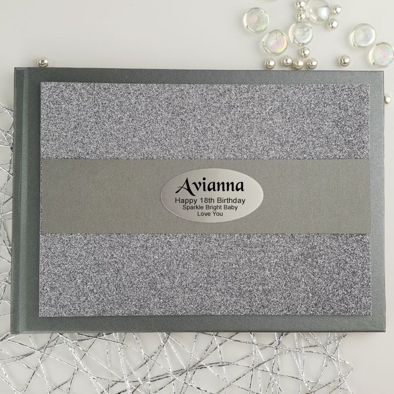 18th Birthday Personalised  Glitter Guest Book- Gunmetal 