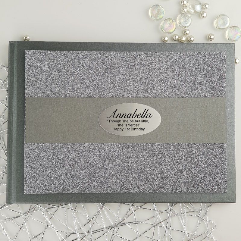 1st Birthday Personalised  Glitter Guest Book- Gunmetal 