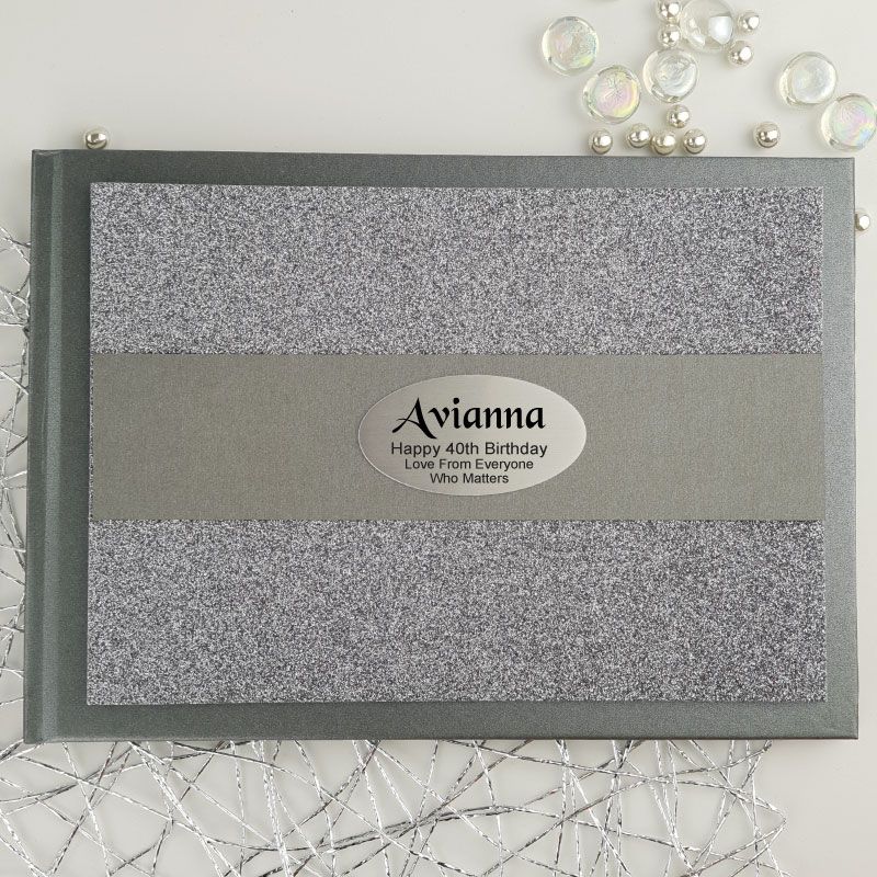 40th Birthday Personalised  Glitter Guest Book- Gunmetal