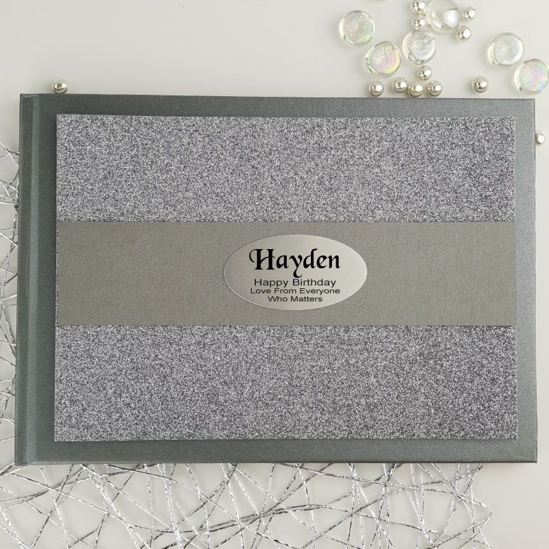 Birthday Personalised  Glitter Guest Book- Gunmetal 
