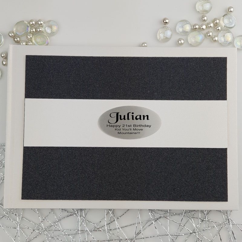Personalised 21st Birthday Guest Book- Black Glitter