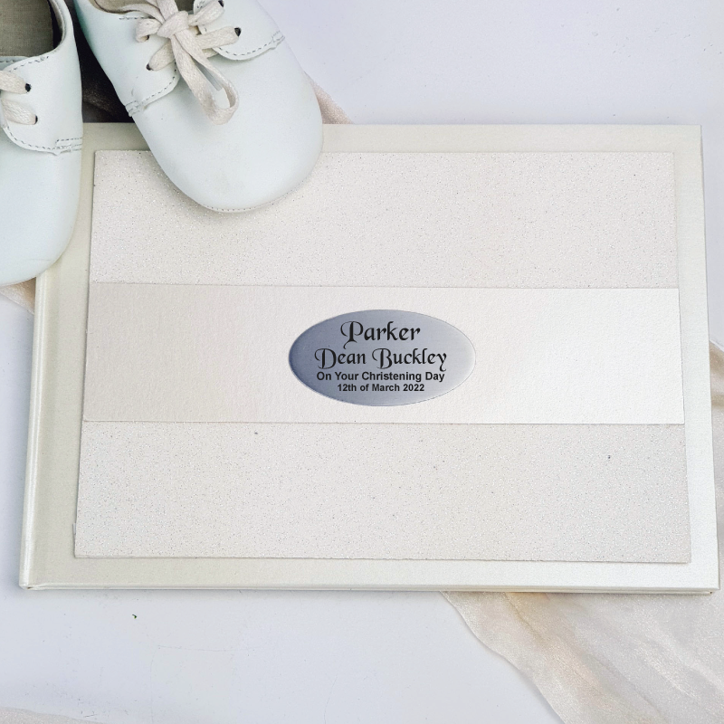 Christening Guest Book Album Cream Glitter