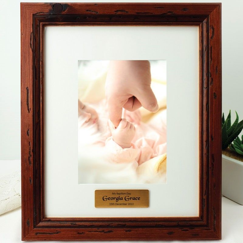 Baptism Personalised Photo Frame Mahogany Wood