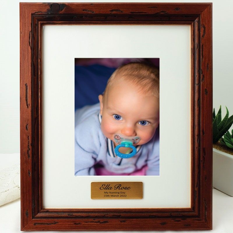 Naming Day Personalised Photo Frame Mahogany Wood